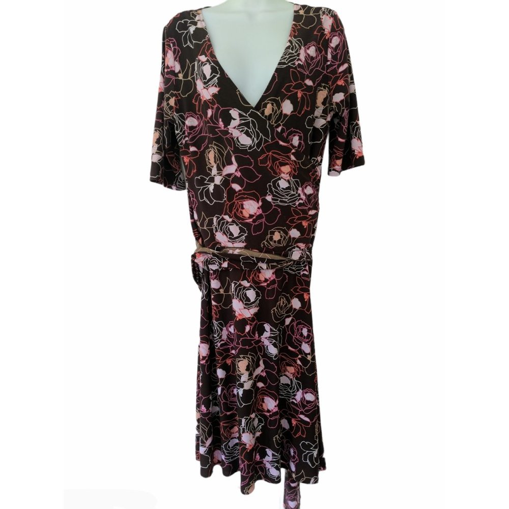 Courtenay Brown Stretch Dress with Pink Floral 8